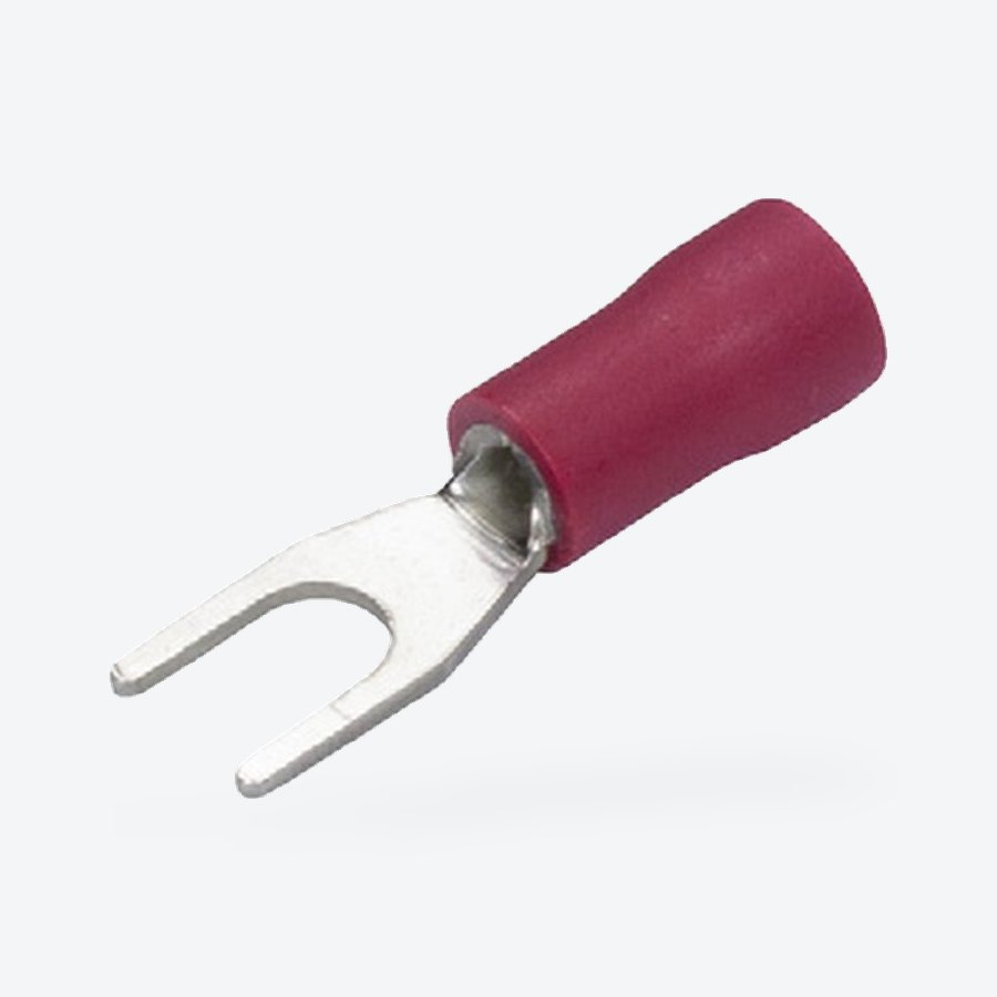 Pre-insulated fork terminal, red, 0.5-1.5mm², M4 stud